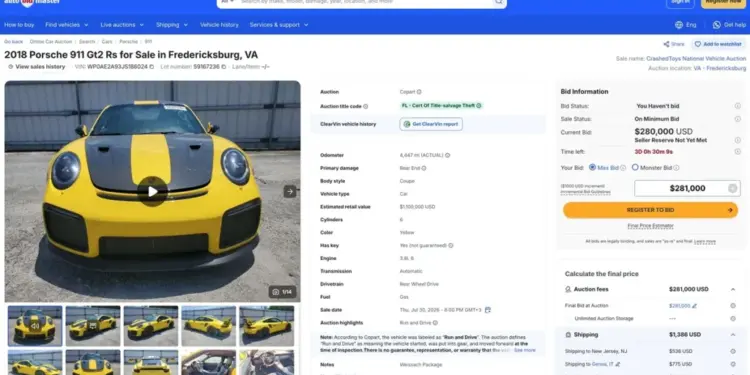 2018 Porsche 911 GT2 RS с пакетом Weissach уйдет с молотка в Виргинии